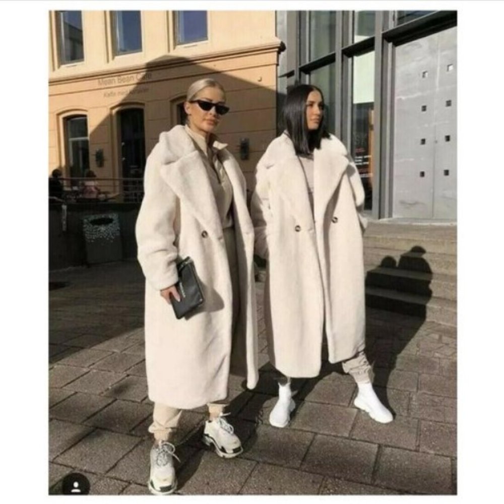 H&M cream wool belnd teddy coat